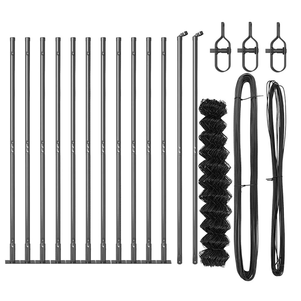 Kettengliedzaun mit Pfosten Grau 1 x 25 m Stahl